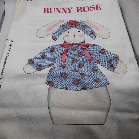 VTG Cottagecore Sewing Panel Bunny Rose Cut Sew Stuffed Animal Easter 15.5" - Picture 1 of 5